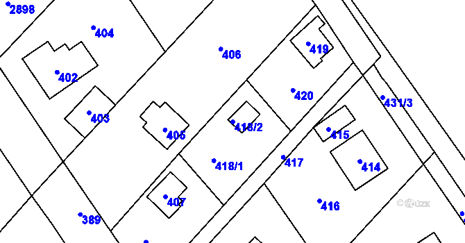 Parcela st. 418/2 v KÚ Káraný, Katastrální mapa
