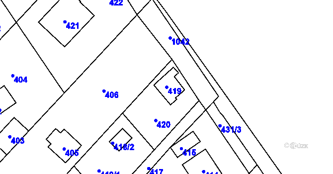 Parcela st. 419 v KÚ Káraný, Katastrální mapa