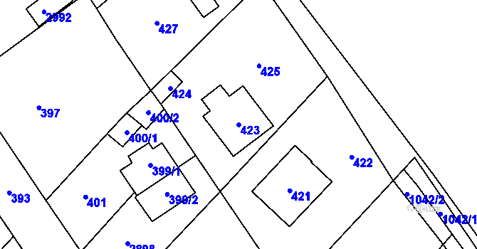 Parcela st. 423 v KÚ Káraný, Katastrální mapa