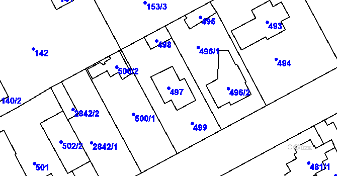 Parcela st. 497 v KÚ Káraný, Katastrální mapa