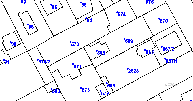 Parcela st. 568 v KÚ Káraný, Katastrální mapa
