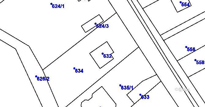 Parcela st. 632 v KÚ Káraný, Katastrální mapa