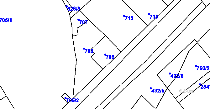 Parcela st. 706 v KÚ Káraný, Katastrální mapa