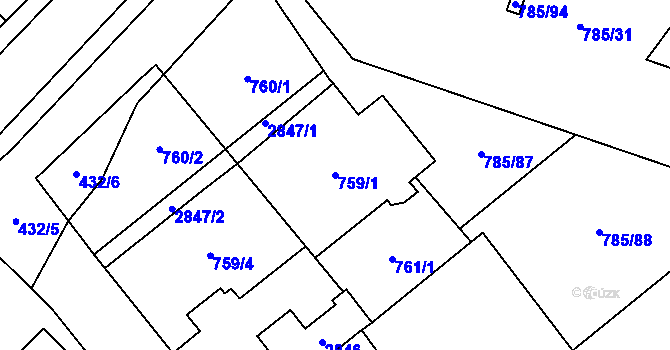 Parcela st. 759/1 v KÚ Káraný, Katastrální mapa