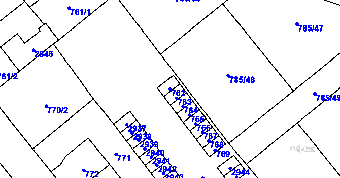 Parcela st. 762 v KÚ Káraný, Katastrální mapa
