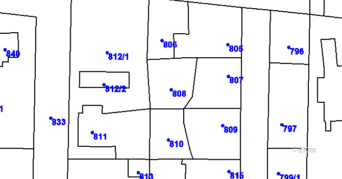 Parcela st. 808 v KÚ Káraný, Katastrální mapa
