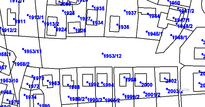 Parcela st. 1953/12 v KÚ Káraný, Katastrální mapa