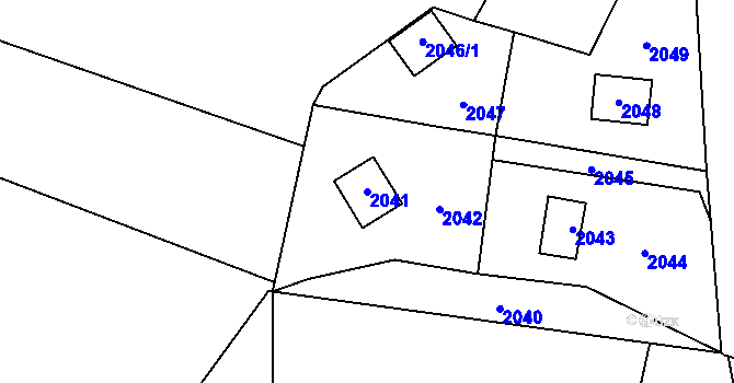 Parcela st. 2041 v KÚ Káraný, Katastrální mapa