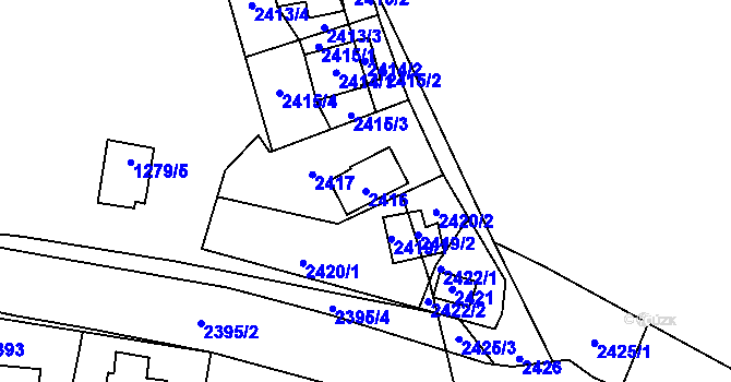 Parcela st. 2416 v KÚ Káraný, Katastrální mapa