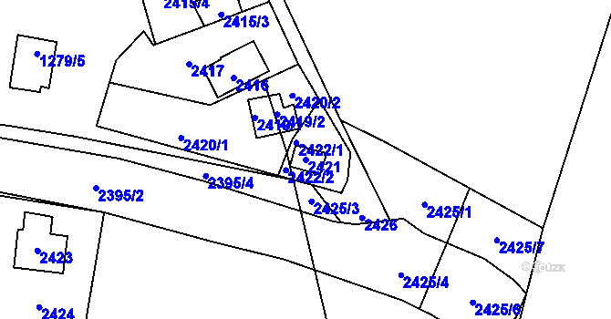 Parcela st. 2421 v KÚ Káraný, Katastrální mapa