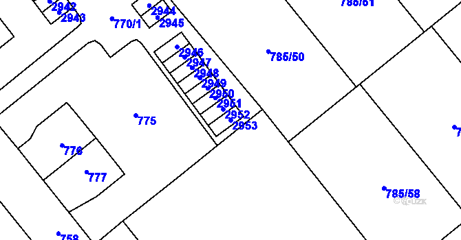 Parcela st. 2953 v KÚ Káraný, Katastrální mapa
