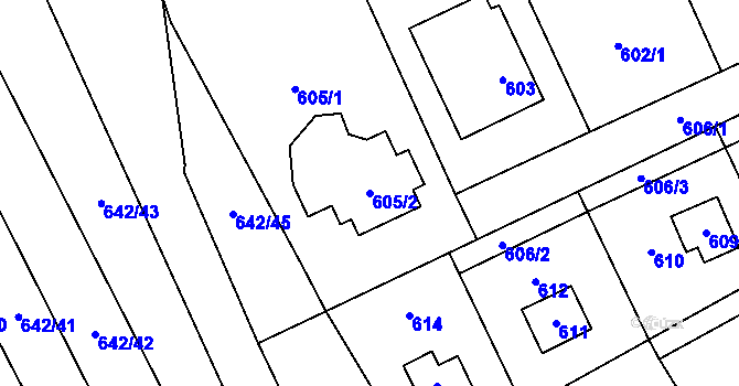 Parcela st. 605/2 v KÚ Káraný, Katastrální mapa