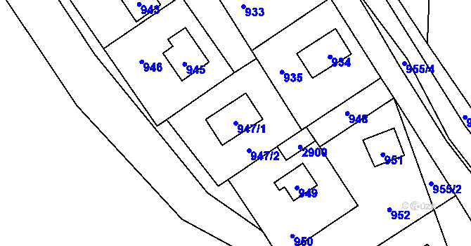 Parcela st. 947/1 v KÚ Káraný, Katastrální mapa
