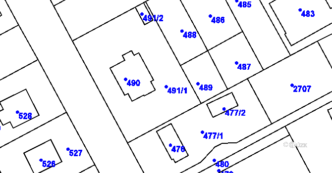 Parcela st. 491/1 v KÚ Káraný, Katastrální mapa
