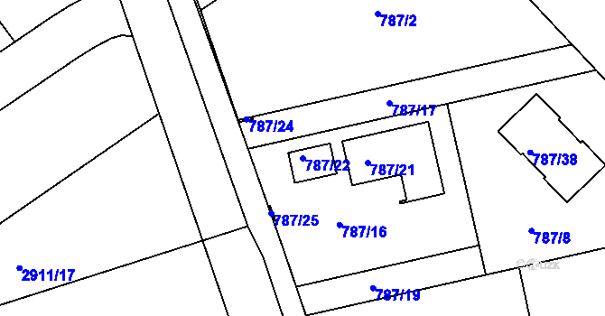 Parcela st. 787/22 v KÚ Káraný, Katastrální mapa