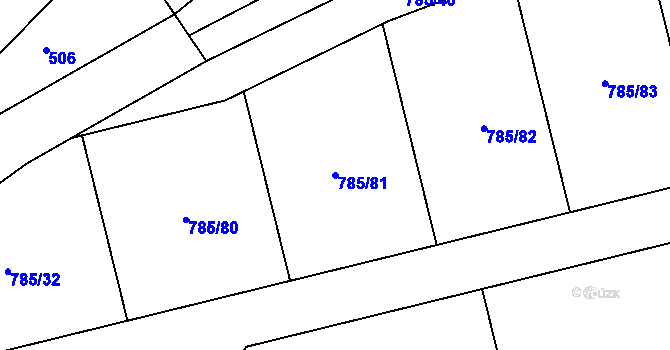 Parcela st. 785/81 v KÚ Káraný, Katastrální mapa