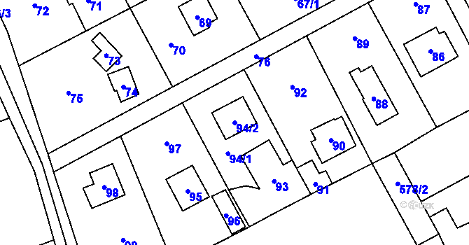 Parcela st. 94/2 v KÚ Káraný, Katastrální mapa