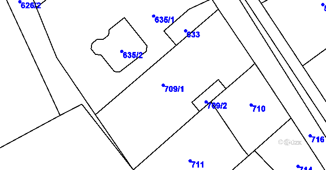 Parcela st. 709/1 v KÚ Káraný, Katastrální mapa