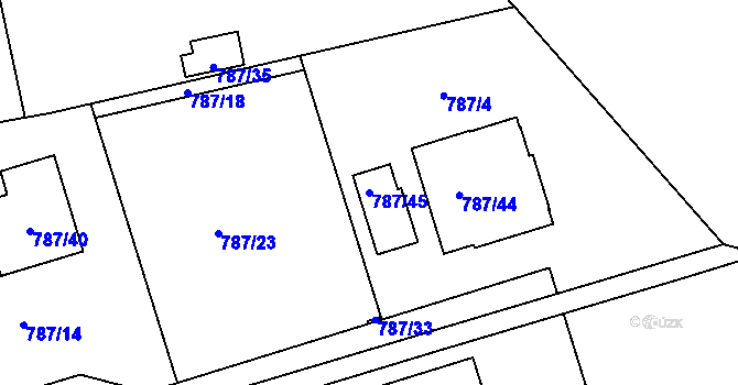 Parcela st. 787/45 v KÚ Káraný, Katastrální mapa