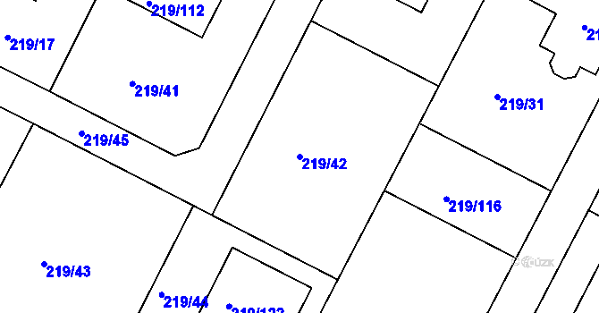 Parcela st. 219/42 v KÚ Nový Vestec, Katastrální mapa