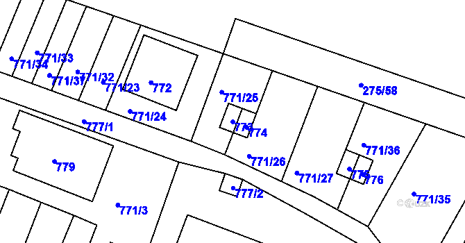 Parcela st. 773 v KÚ Nový Vestec, Katastrální mapa