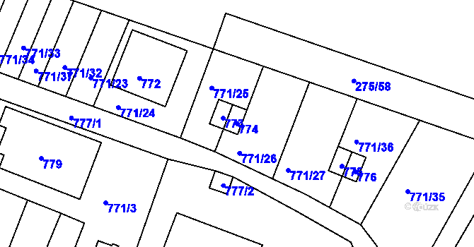 Parcela st. 774 v KÚ Nový Vestec, Katastrální mapa