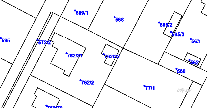 Parcela st. 762/32 v KÚ Nový Vestec, Katastrální mapa