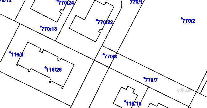 Parcela st. 770/8 v KÚ Nový Vestec, Katastrální mapa