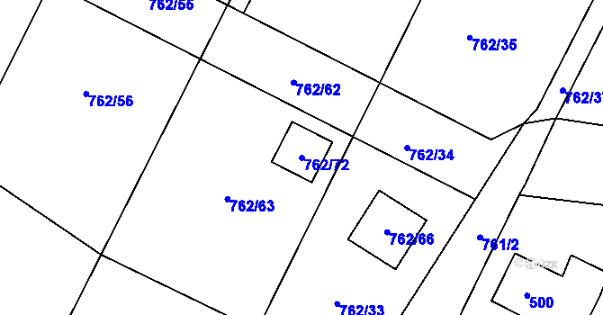 Parcela st. 762/72 v KÚ Nový Vestec, Katastrální mapa