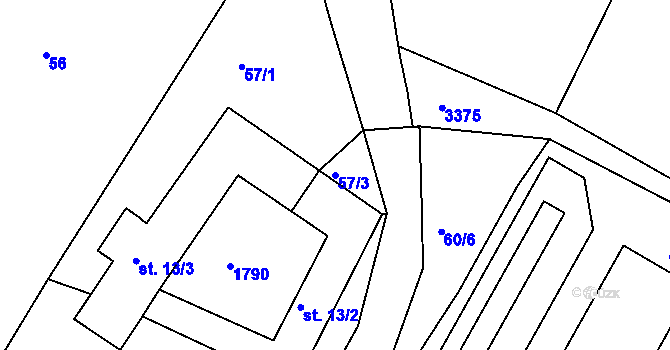 Parcela st. 57/3 v KÚ Nový Vojířov, Katastrální mapa