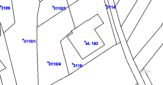 Parcela st. 3116 v KÚ Nový Vojířov, Katastrální mapa
