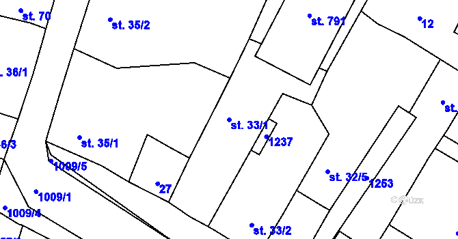 Parcela st. 33/1 v KÚ Nučice u Rudné, Katastrální mapa