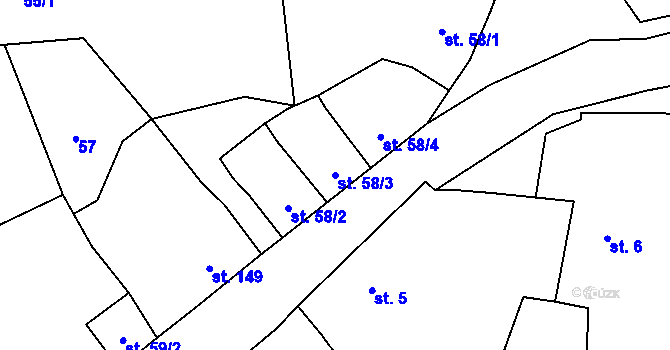 Parcela st. 58/3 v KÚ Nučice u Rudné, Katastrální mapa