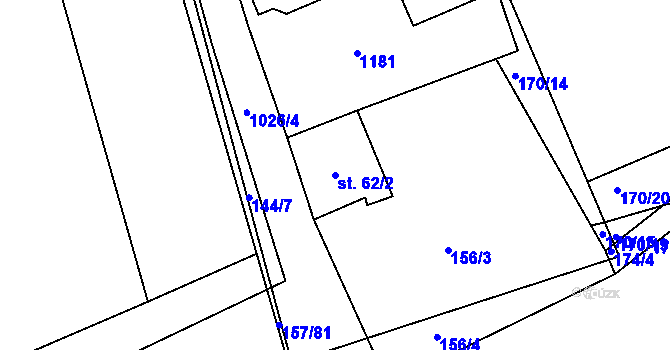 Parcela st. 62/2 v KÚ Nučice u Rudné, Katastrální mapa