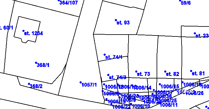 Parcela st. 74/1 v KÚ Nučice u Rudné, Katastrální mapa