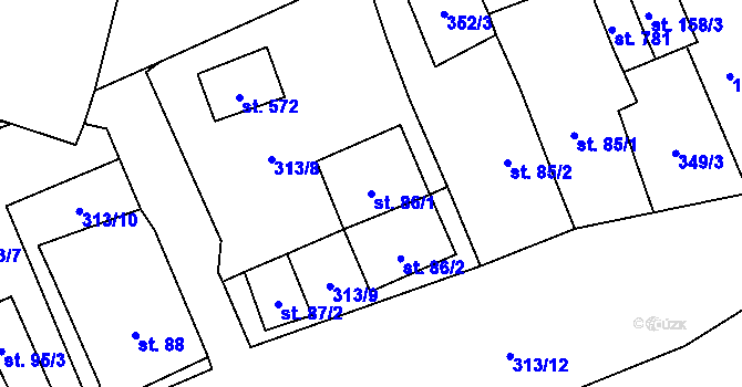 Parcela st. 86/1 v KÚ Nučice u Rudné, Katastrální mapa
