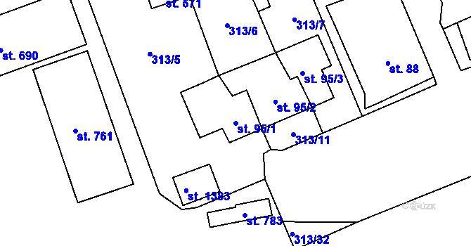 Parcela st. 95/1 v KÚ Nučice u Rudné, Katastrální mapa