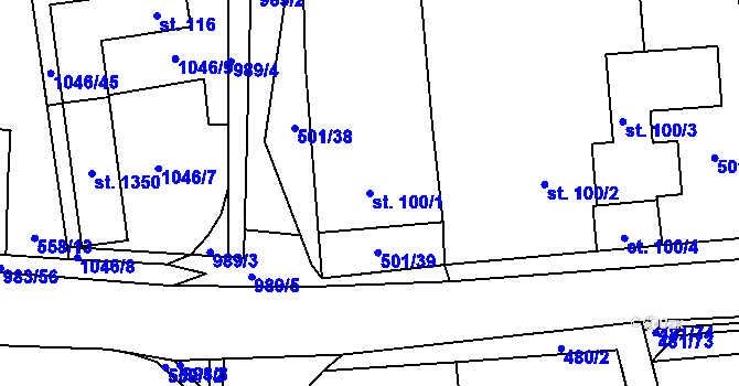 Parcela st. 100/1 v KÚ Nučice u Rudné, Katastrální mapa