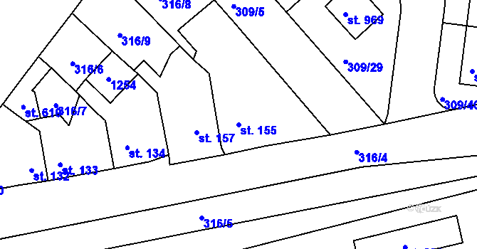 Parcela st. 155 v KÚ Nučice u Rudné, Katastrální mapa