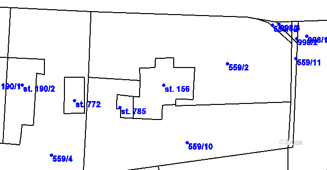 Parcela st. 156 v KÚ Nučice u Rudné, Katastrální mapa