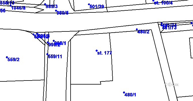 Parcela st. 177 v KÚ Nučice u Rudné, Katastrální mapa