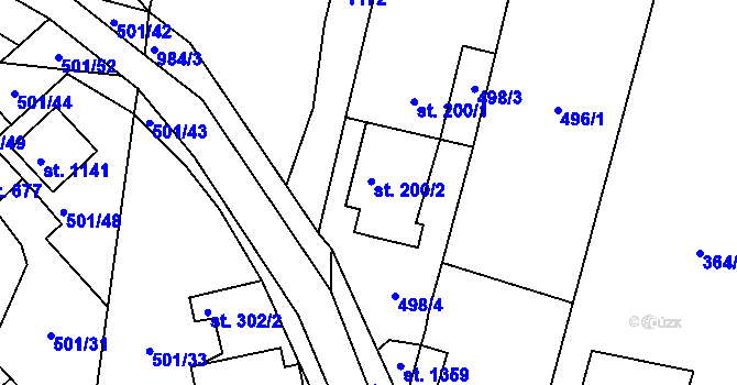 Parcela st. 200/2 v KÚ Nučice u Rudné, Katastrální mapa