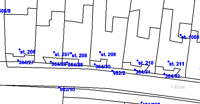 Parcela st. 209 v KÚ Nučice u Rudné, Katastrální mapa