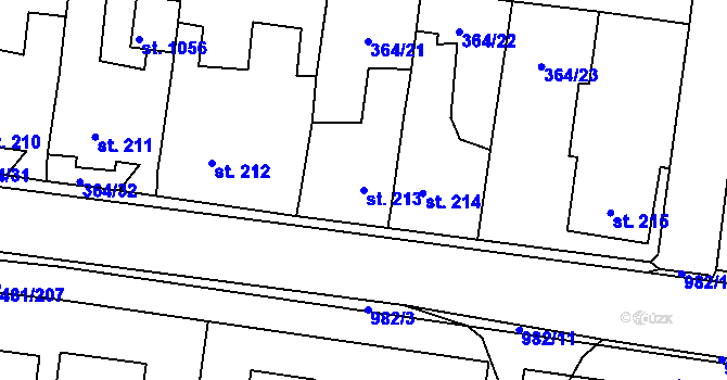 Parcela st. 213 v KÚ Nučice u Rudné, Katastrální mapa
