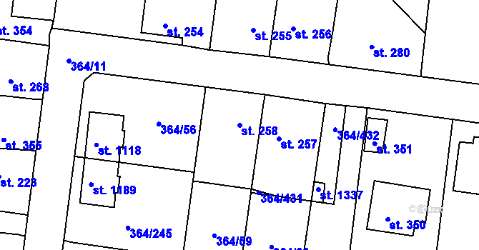 Parcela st. 258 v KÚ Nučice u Rudné, Katastrální mapa