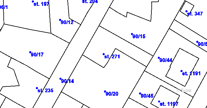 Parcela st. 271 v KÚ Nučice u Rudné, Katastrální mapa