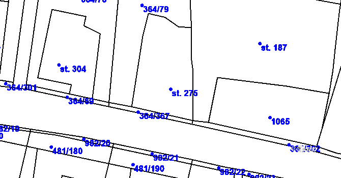 Parcela st. 275 v KÚ Nučice u Rudné, Katastrální mapa