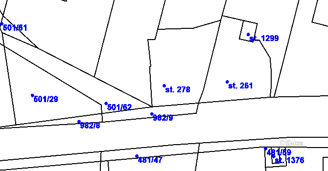 Parcela st. 278 v KÚ Nučice u Rudné, Katastrální mapa