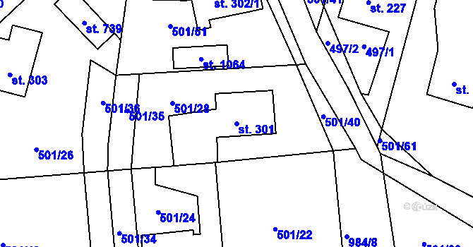 Parcela st. 301 v KÚ Nučice u Rudné, Katastrální mapa