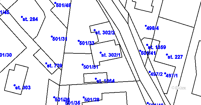 Parcela st. 302/1 v KÚ Nučice u Rudné, Katastrální mapa
